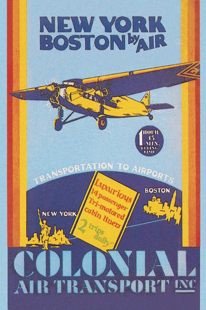 Wall Art Painting id:347191, Name: Colonial Air Transport - New York to Boston by Air, Artist: Unknown