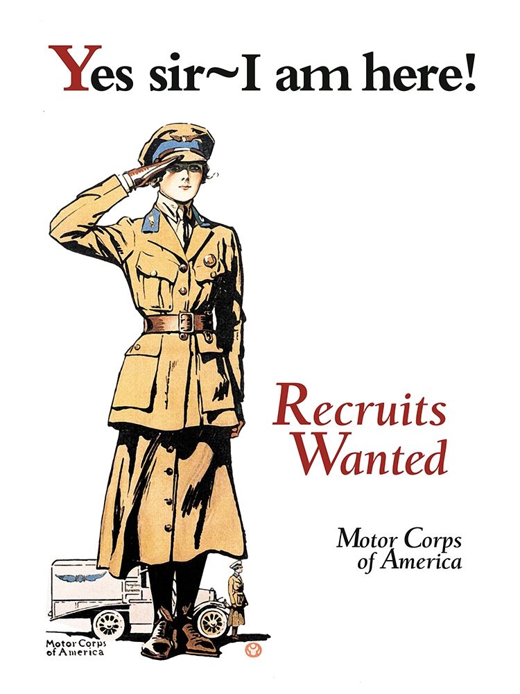 Wall Art Painting id:345189, Name: Recruits Wanted: Motor Corps of America, Artist: Penfield, Edward