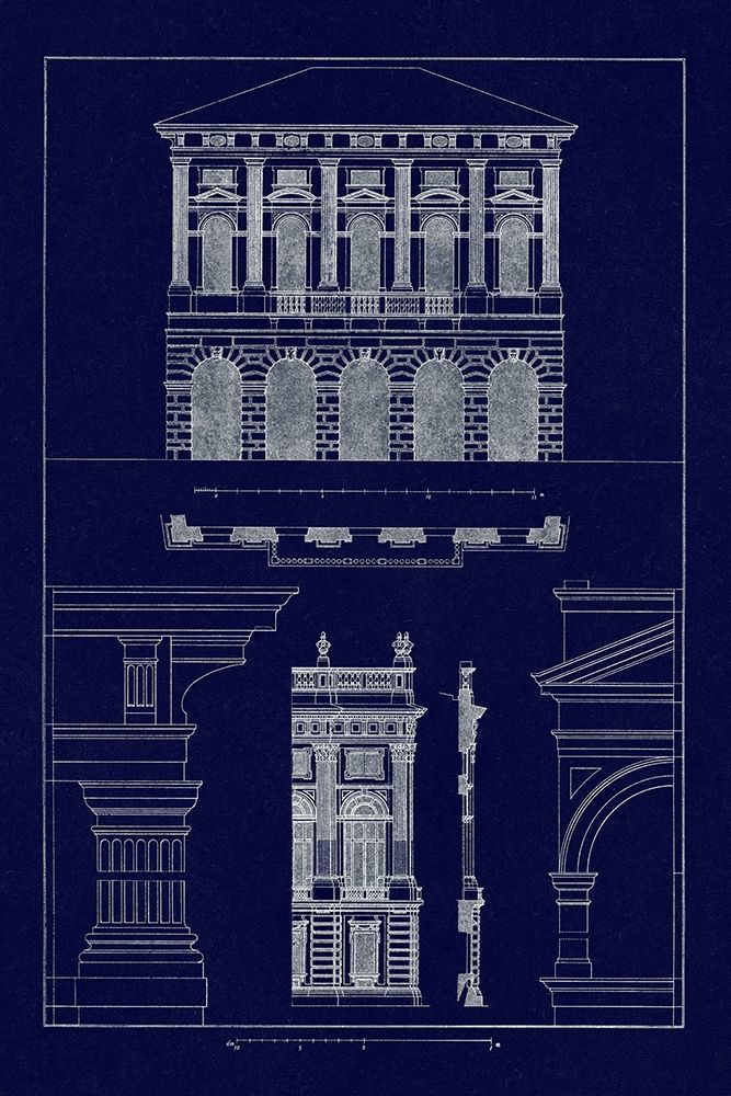 Wall Art Painting id:345858, Name: Palazzo Verzi at Verona, Palazzo Madama (Blueprint), Artist: Buhlmann, J.
