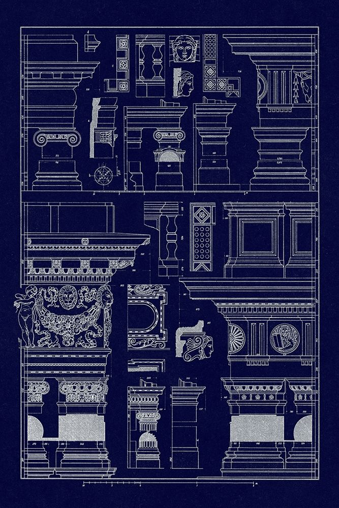 Wall Art Painting id:345915, Name: Details of Basilica at Vicenza and Library at Venice (Blueprint), Artist: Buhlmann, J.