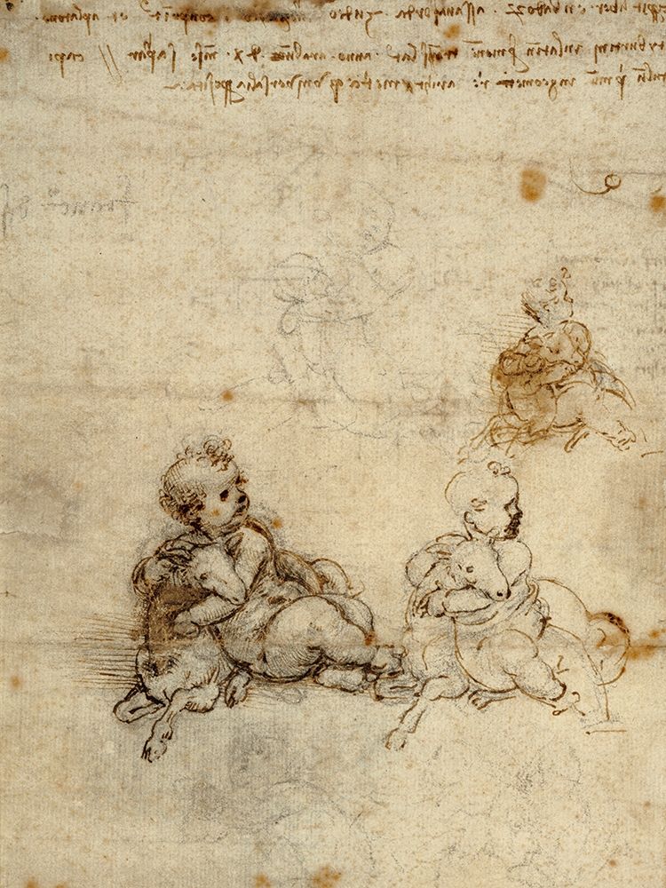 Wall Art Painting id:346080, Name: Studies for the Christ Child with a Lamb (recto), Artist: da Vinci, Leonardo