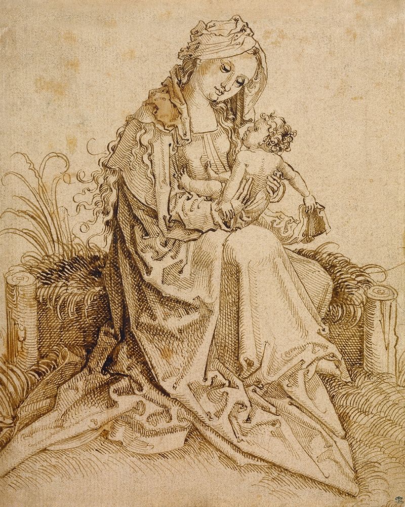 Wall Art Painting id:346928, Name: The Virgin and Child on a Grassy Bench, Artist: Unknown