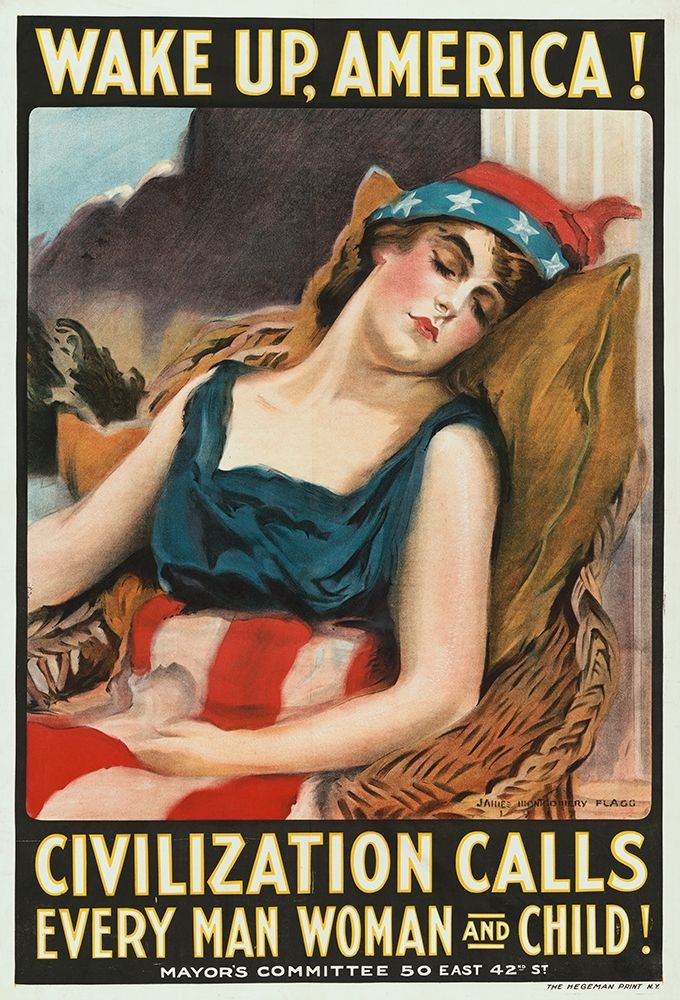 Wall Art Painting id:344666, Name: Wake up America! Civilization calls every man, woman and child!, 1917, Artist: Flagg, James Montgomery