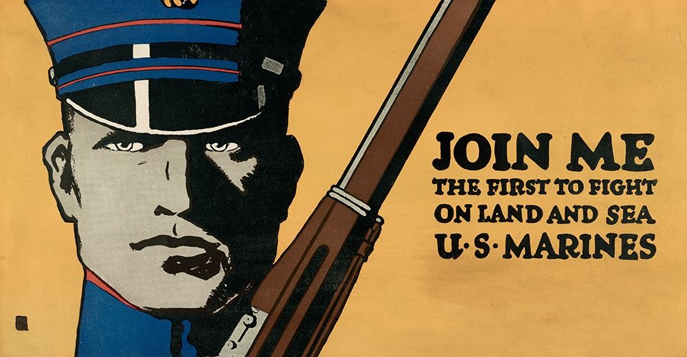 Art Print: Join me - the first to fight on land and sea - U.S. Marines, 1914/1918