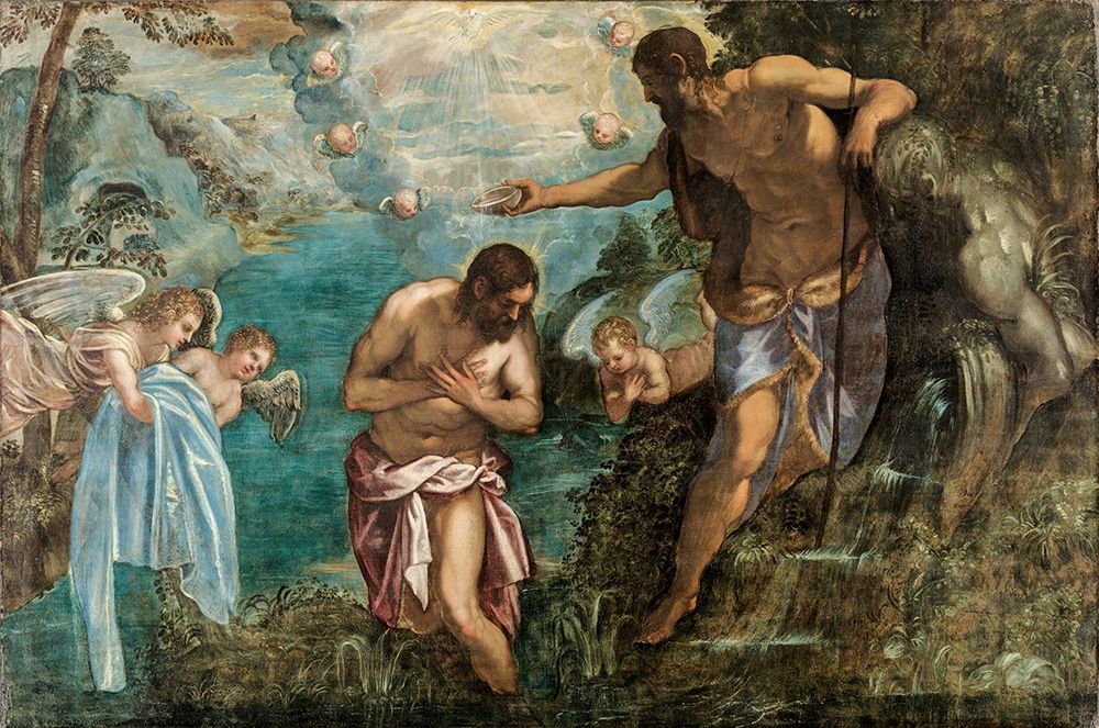 Wall Art Painting id:343990, Name: Baptism of Christ, Artist: Tintoretto, Jacopo