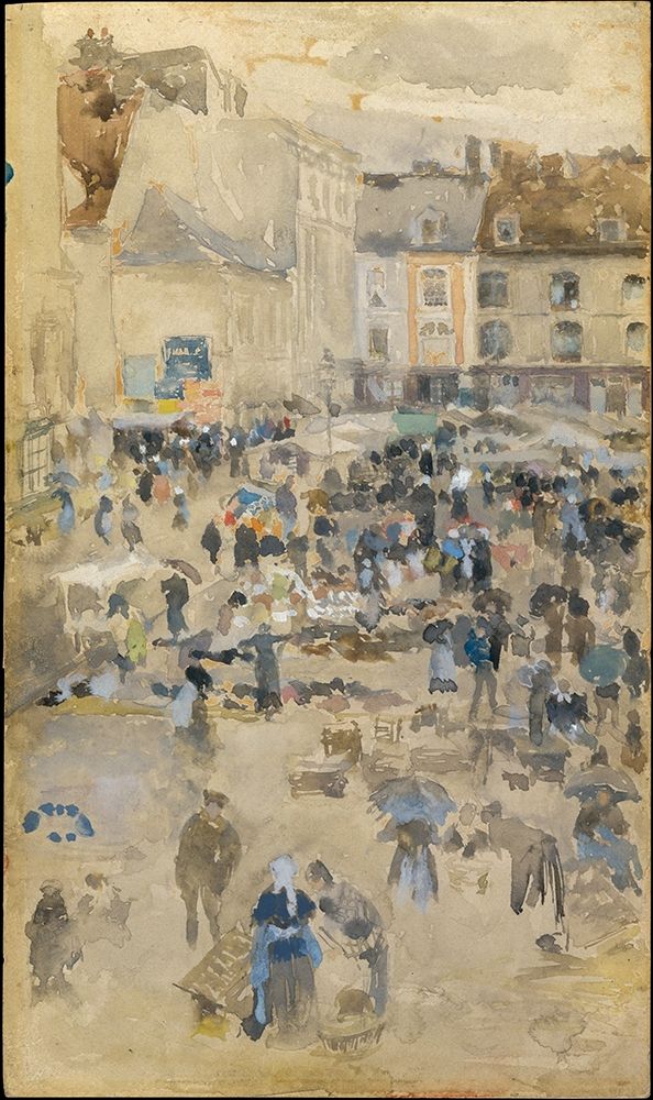 Wall Art Painting id:353177, Name: Variations in Violet and Grey—Market Place, Dieppe, Artist: Whistler, James McNeill