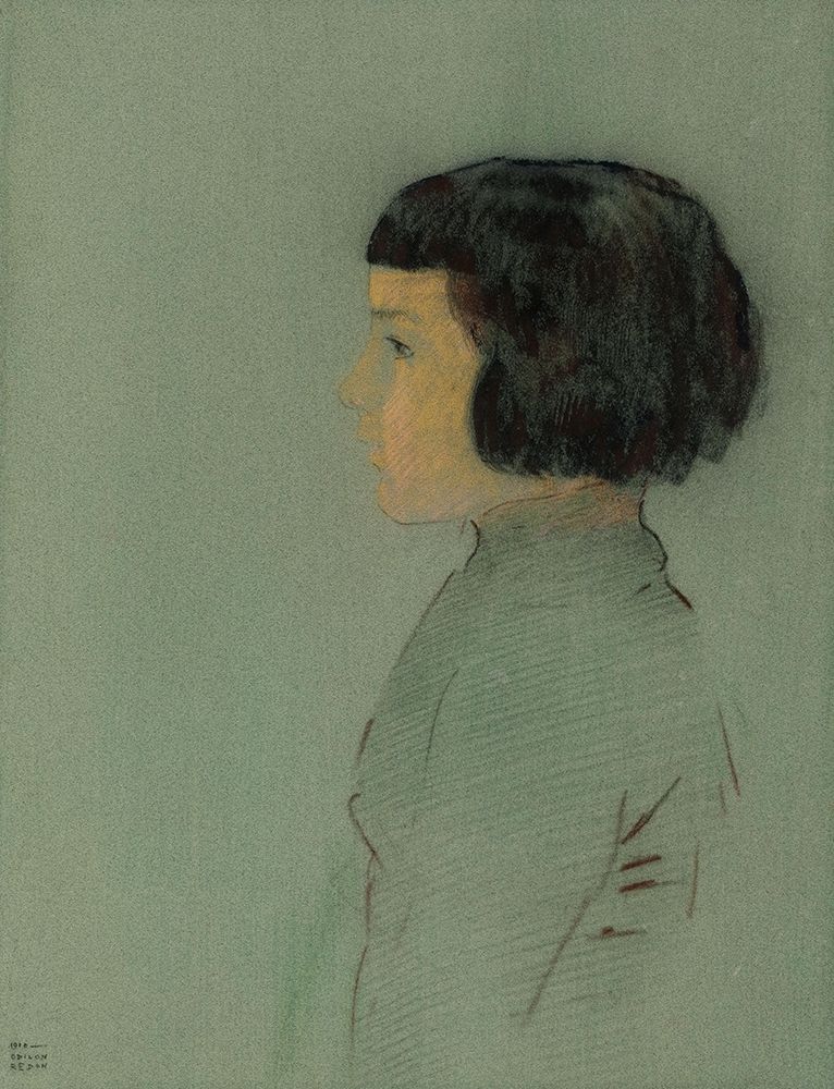 Wall Art Painting id:353720, Name: Young Woman in Profile, Artist: Redon, Odilon