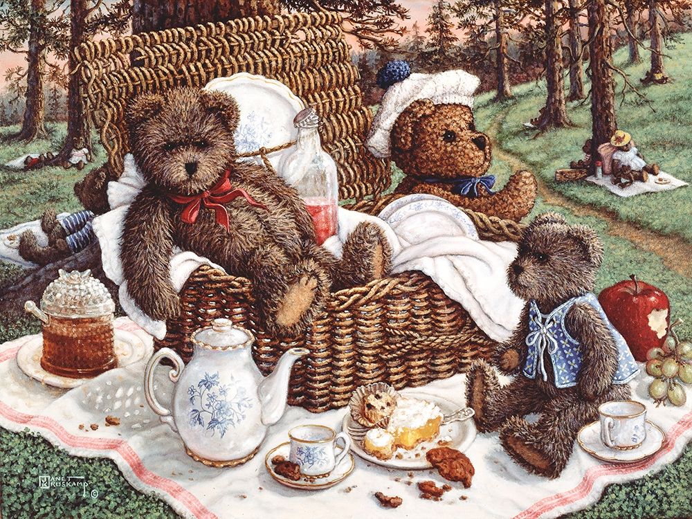 Wall Art Painting id:354333, Name: Bears Picnic, Artist: Kruskamp, Janet
