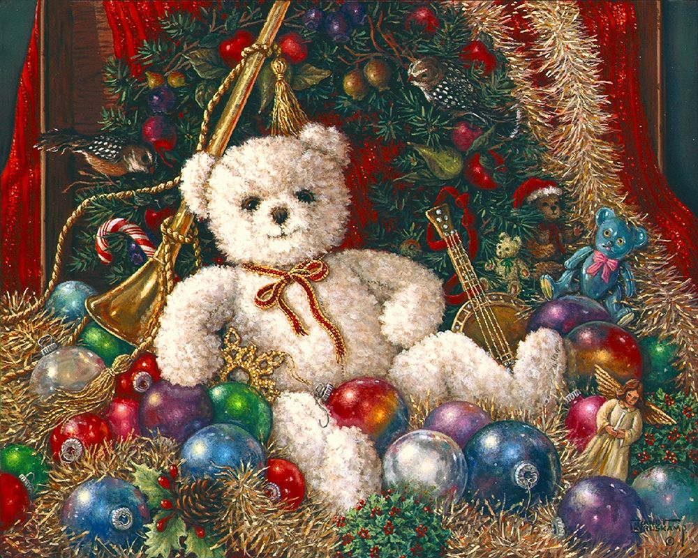 Wall Art Painting id:354345, Name: The Christmas Bear, Artist: Kruskamp, Janet