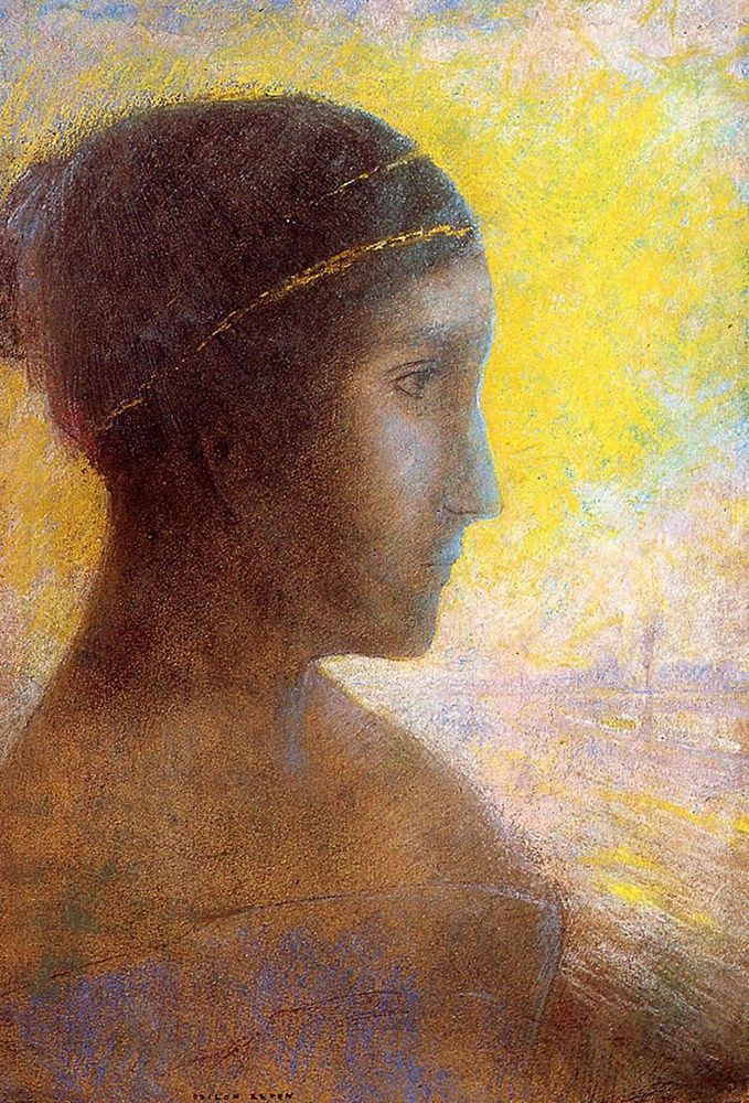 Wall Art Painting id:354658, Name: Head of a Young Woman in Profile, Artist: Redon, Odilon