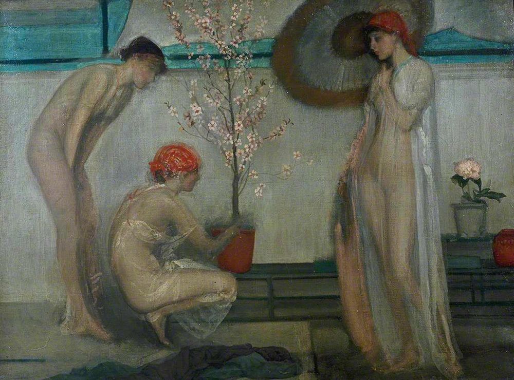 Wall Art Painting id:354682, Name: Three Figures, Pink and Grey, Artist: Whistler, James McNeill
