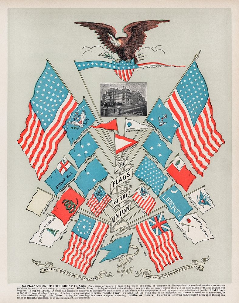 Wall Art Painting id:360618, Name: The Flags of the Union, Artist: Vintage Illustration