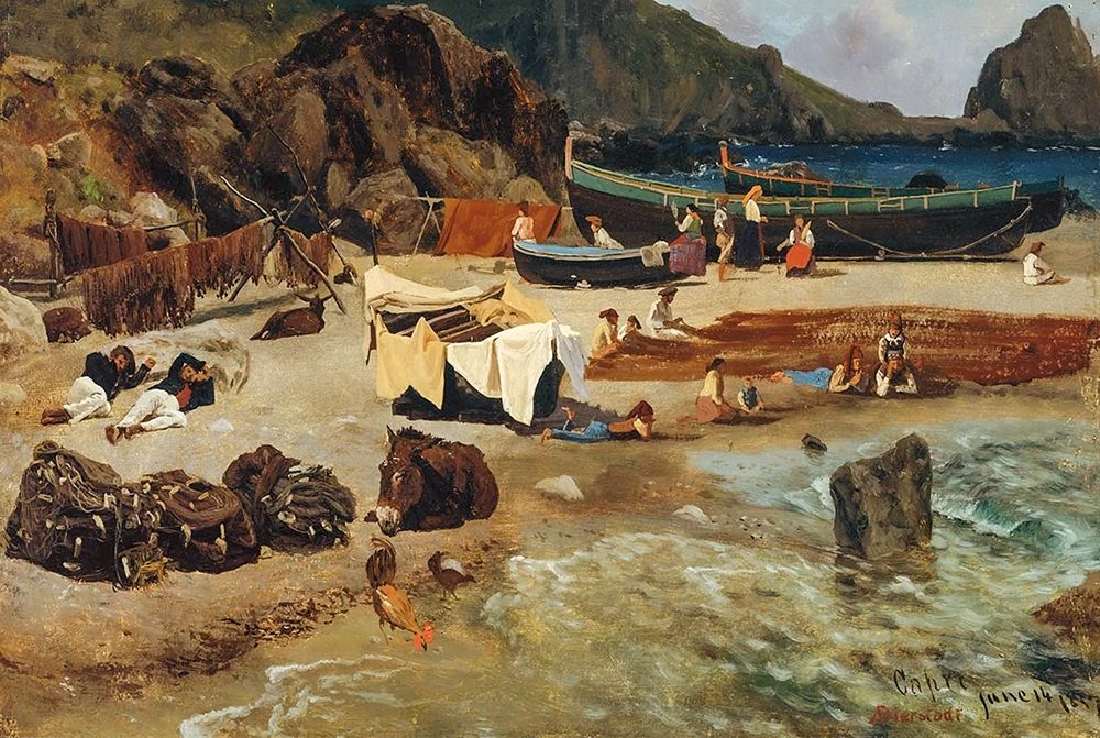 Wall Art Painting id:363157, Name: Fishing Boats at Capri, Artist: Bierstadt, Albert