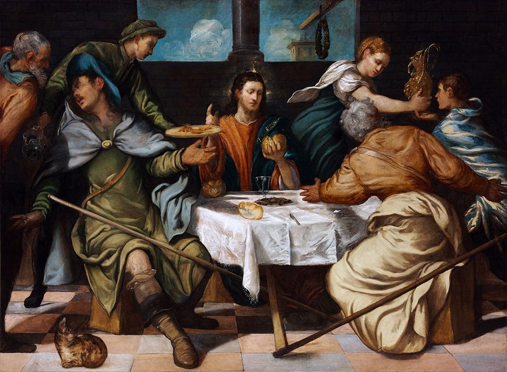 Wall Art Painting id:377002, Name: The Supper at Emmaus, Artist: Tintoretto, Jacopo