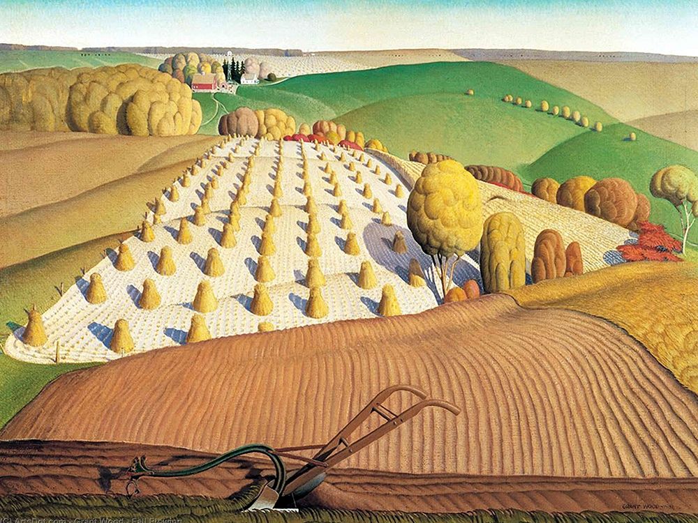 Wall Art Painting id:387342, Name: Fall Plowing, Artist: Wood, Grant