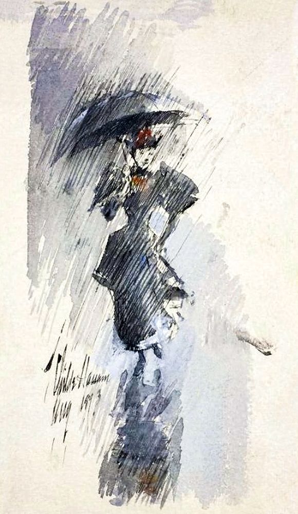 Wall Art Painting id:410623, Name: Woman with Umbrella, Artist: Hassam, Childe