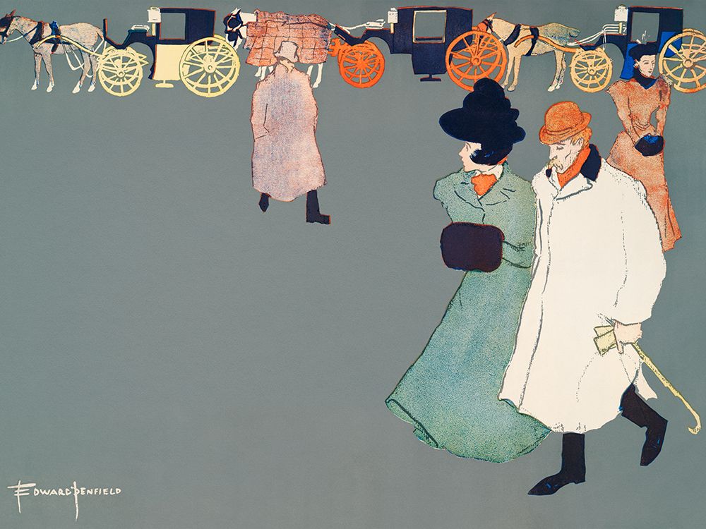 Wall Art Painting id:435581, Name: Men and Woman on Street, Artist: Penfield, Edward