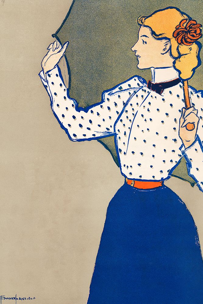 Art Print: Woman Holding Open Umbrella 1897