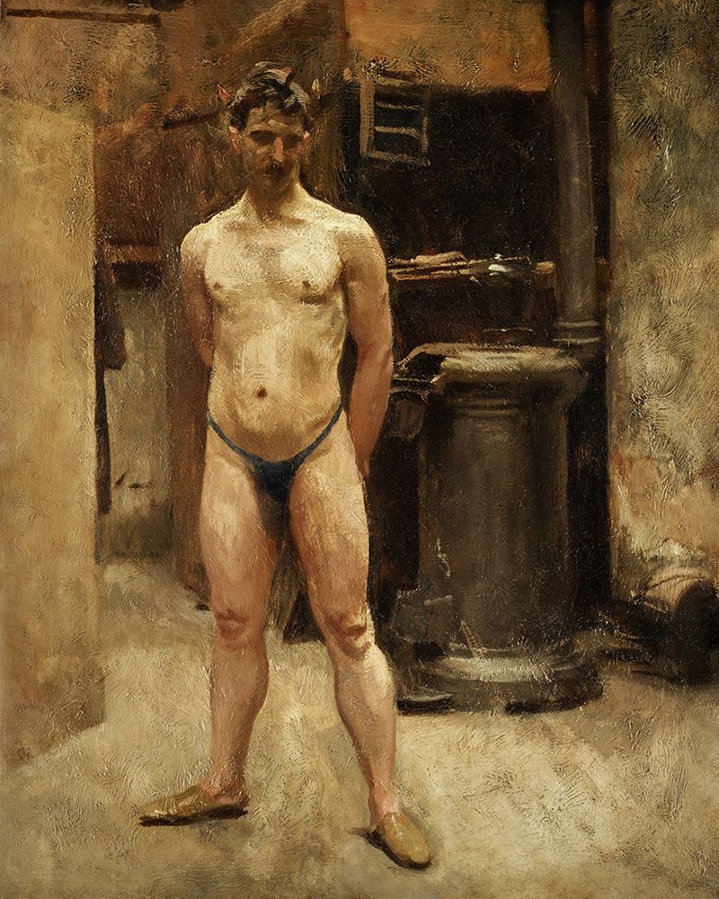 Wall Art Painting id:439942, Name: A Male Model Standing before a Stove, Artist: Sargent, John Singer