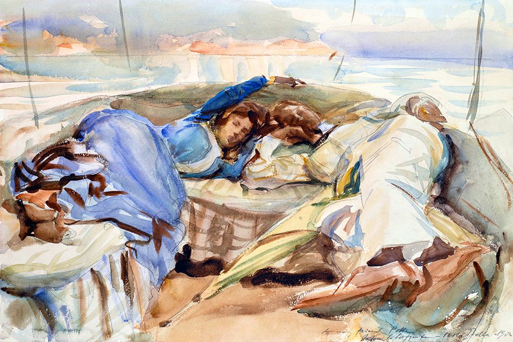 Wall Art Painting id:440011, Name: Two Figures in a Boat-Isola Bella-Italy, Artist: Sargent, John Singer
