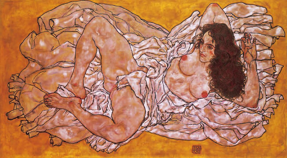 Wall Art Painting id:646138, Name: Reclining Woman 1917, Artist: Schiele, Egon