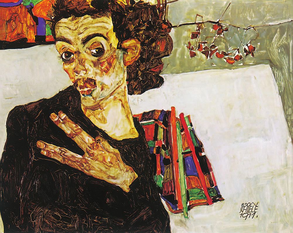 Art Print: Self-Portrait with Black Clay Vase and Spread Fingers 1911