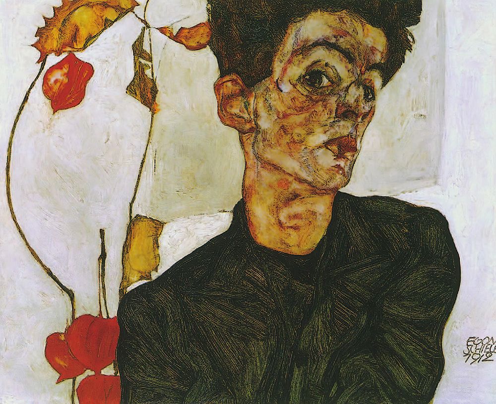 Art Print: Self-Portrait with Chinese Lantern Plant 1912