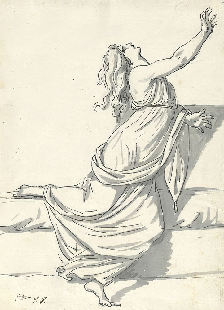 Wall Art Painting id:730704, Name: A Distraught Woman with Her Head Thrown Back circa 1775, Artist: David, Jacques-Louis