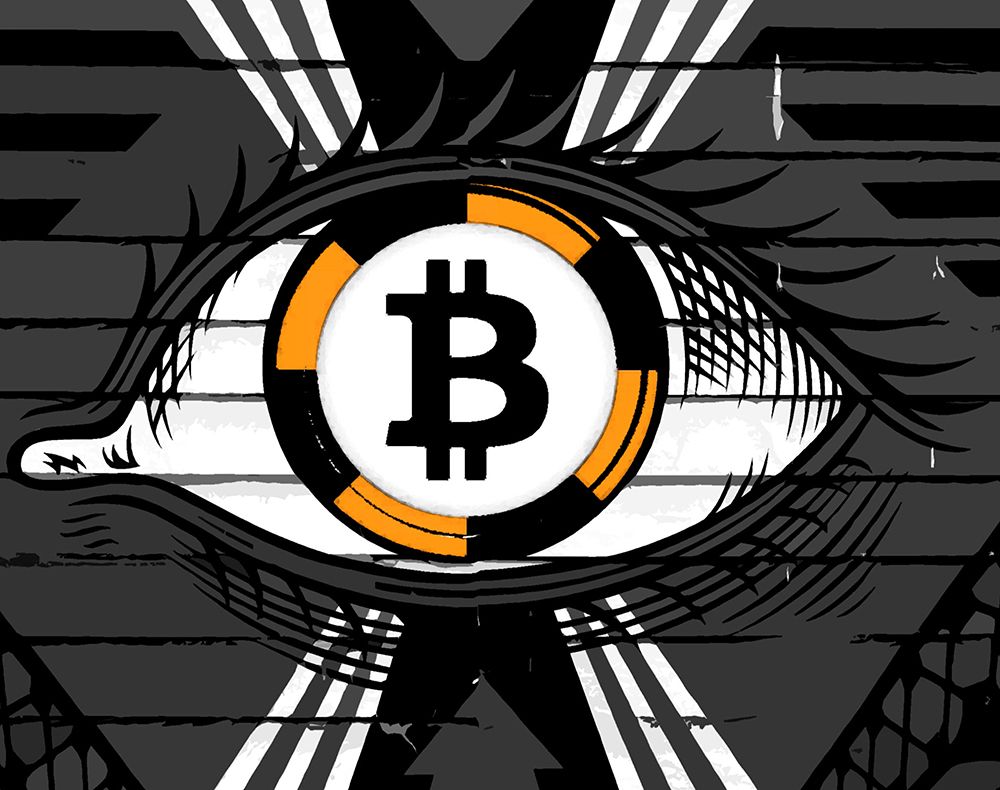 Wall Art Painting id:446201, Name: Bitcoin in the Eye, Artist: Smith, Karen