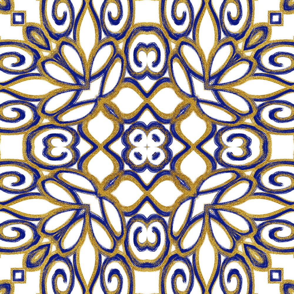 Wall Art Painting id:459880, Name: Gold Blue Vintage Tile II, Artist: Haase, Andrea