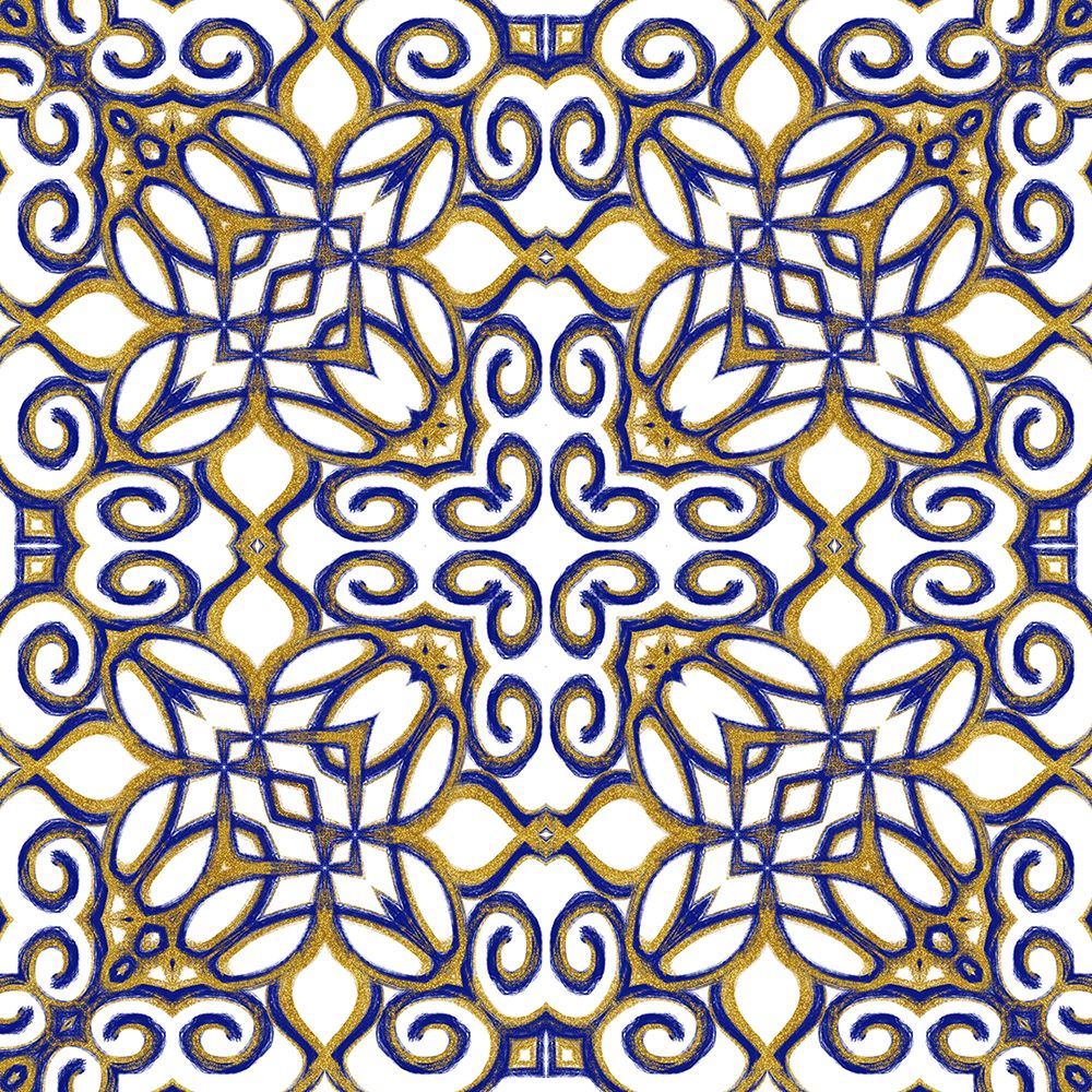 Wall Art Painting id:459881, Name: Gold Blue Vintage Tile III, Artist: Haase, Andrea