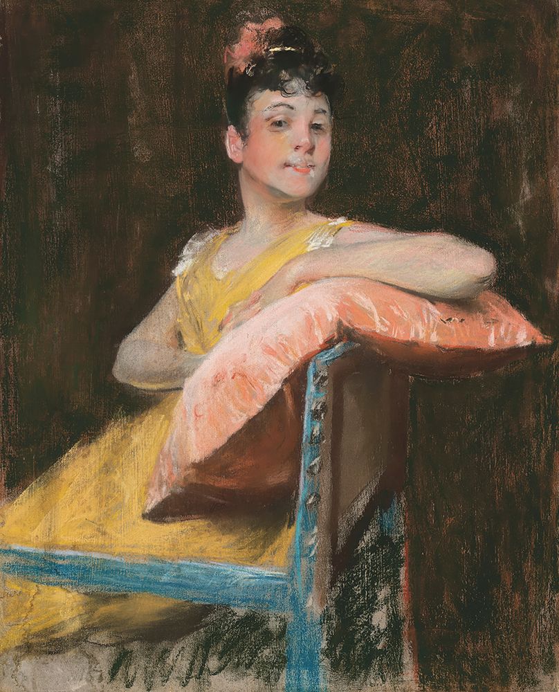 Wall Art Painting id:746115, Name: A Girl in Yellow, The Yellow Gown 1900, Artist: Chase, William Merritt