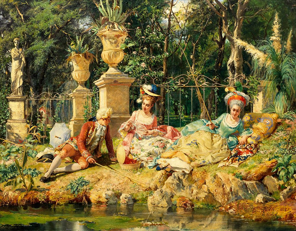 Wall Art Painting id:749832, Name: The Fishing Party 1875, Artist: Detti, Cesare Agostino