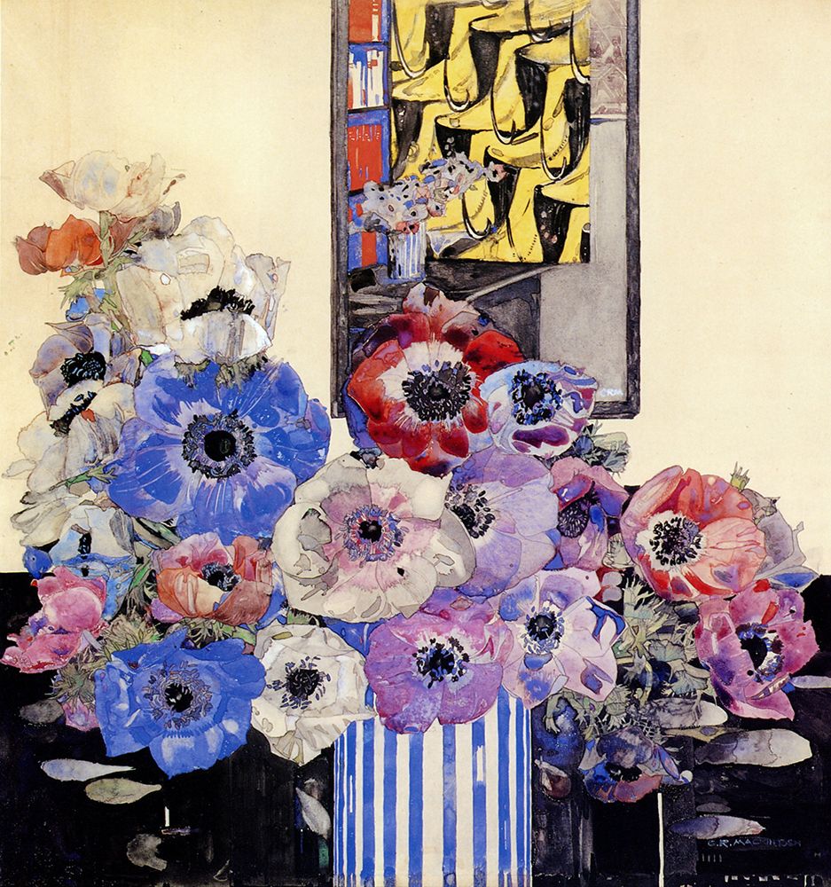 Wall Art Painting id:764563, Name: Anemones c1916, Artist: Mackintosh, Charles Rennie