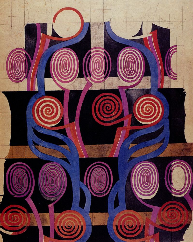 Wall Art Painting id:764599, Name: Orange and Purple Spirals, Artist: Mackintosh, Charles Rennie