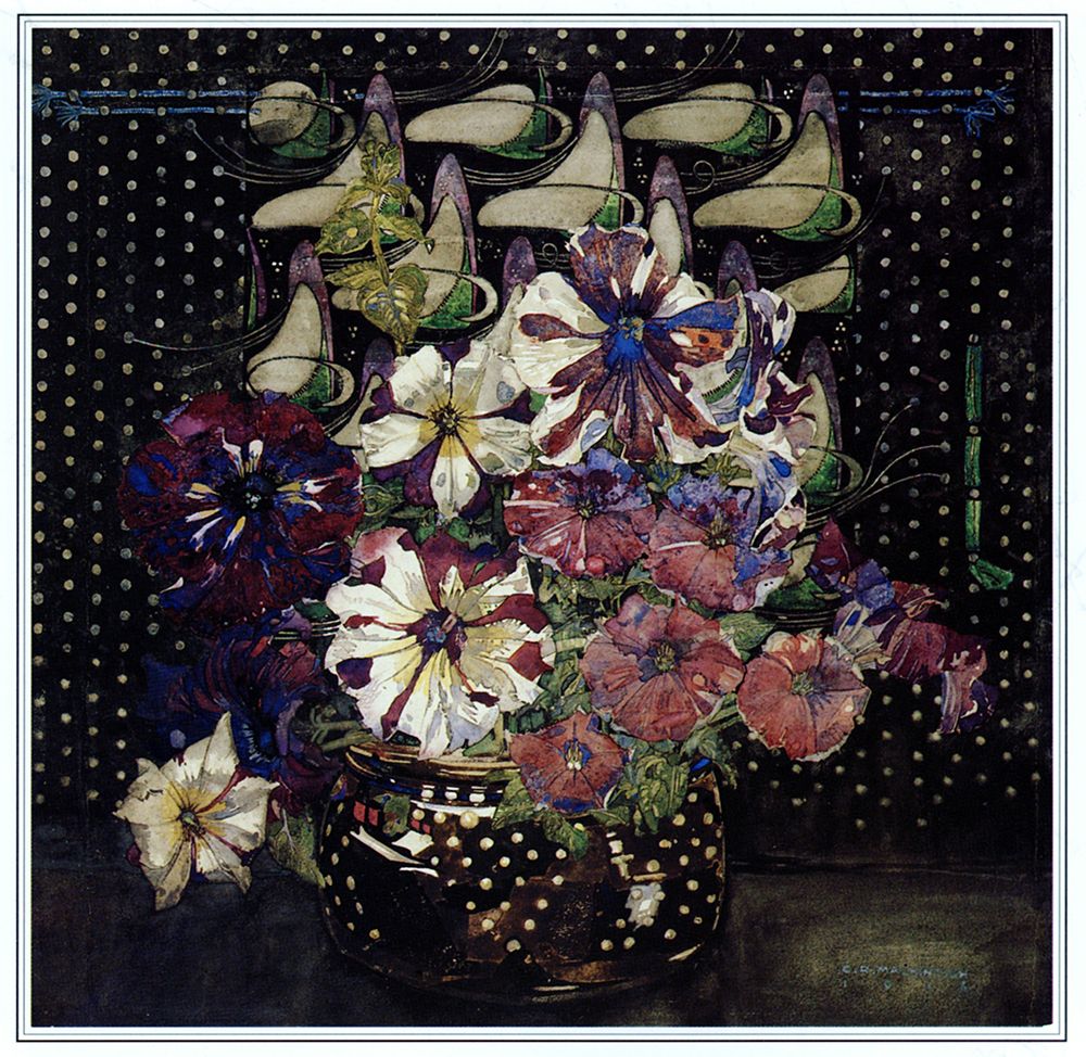 Wall Art Painting id:764603, Name: Petunias 1916, Artist: Mackintosh, Charles Rennie