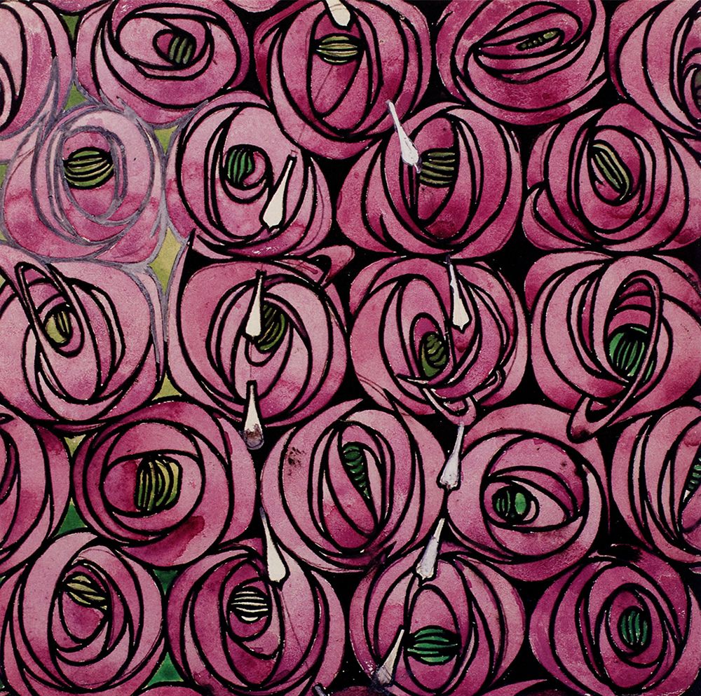 Wall Art Painting id:764610, Name: Roses and Teardrops Textile Design ca 1915, Artist: Mackintosh, Charles Rennie