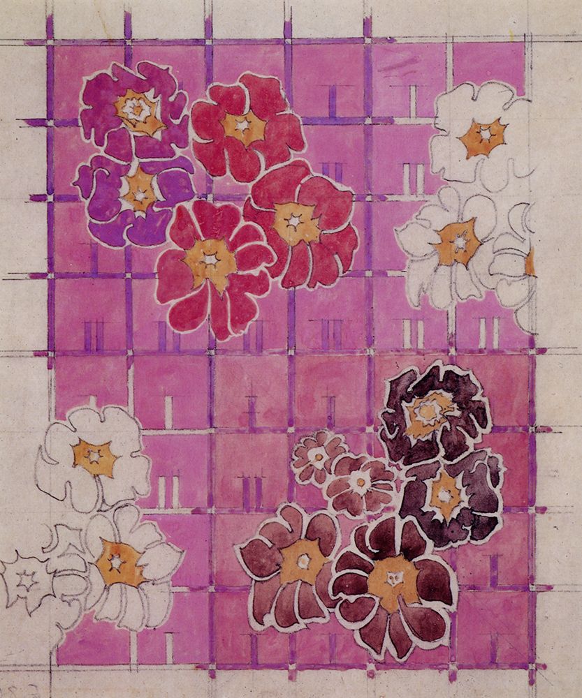 Wall Art Painting id:764624, Name: Stylised Flowers on a Trellis, Artist: Mackintosh, Charles Rennie