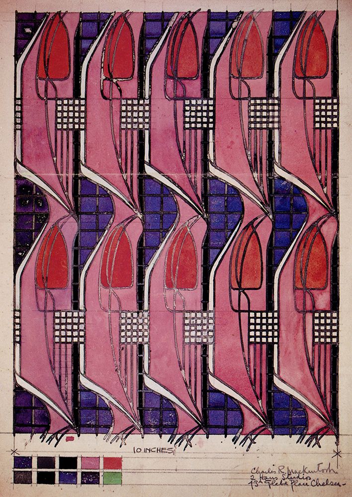 Wall Art Painting id:764652, Name: Tulip and Lattice, Artist: Mackintosh, Charles Rennie