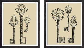 Set of wall art painting,Antique Keys