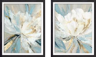 Set of wall art painting,Golden Blue Floral 