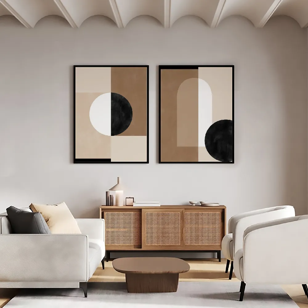 Set of wall art painting,Neutral Shapes 