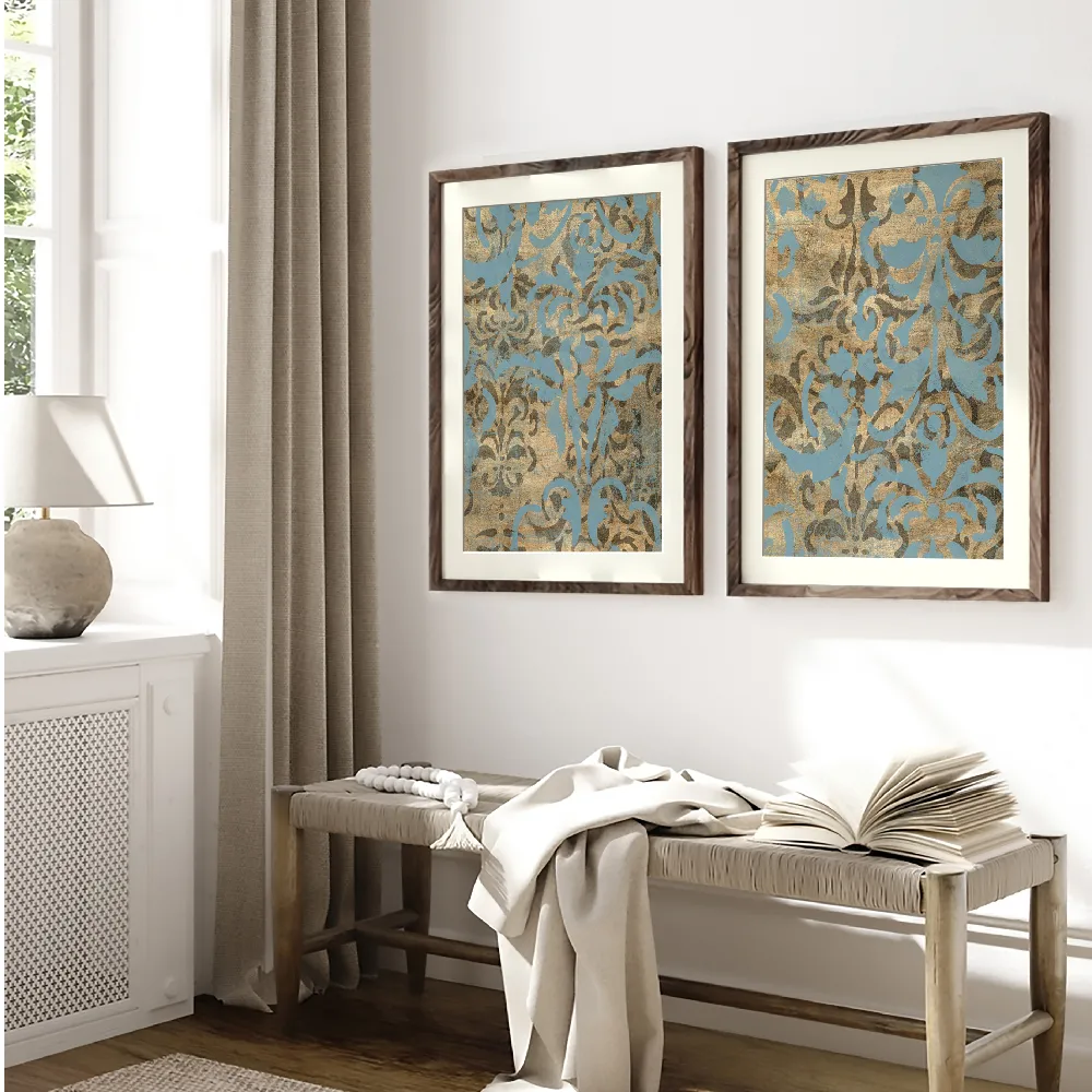 Set of wall art painting,Damask Over Gold 