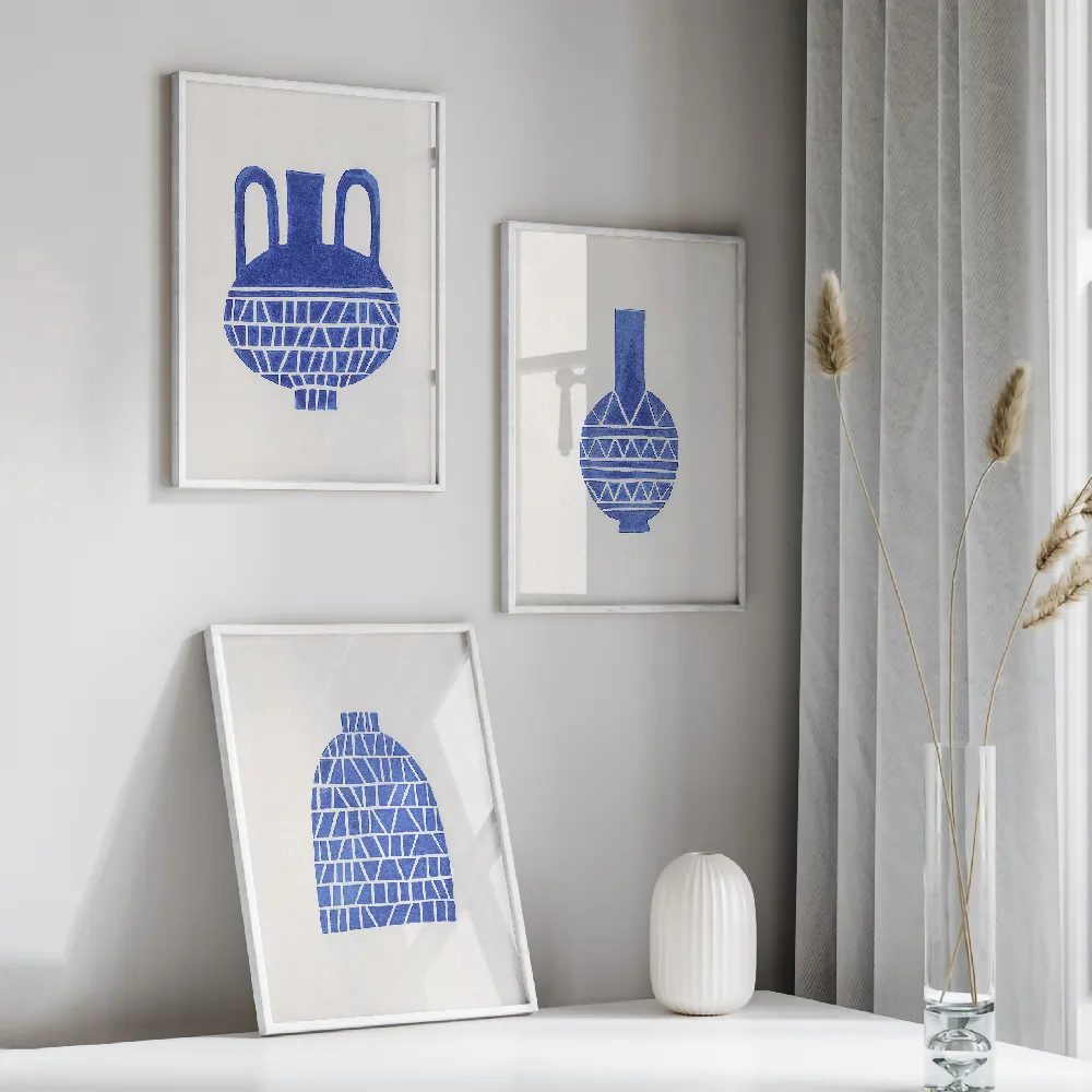 Set of wall art painting,Linocut Vase