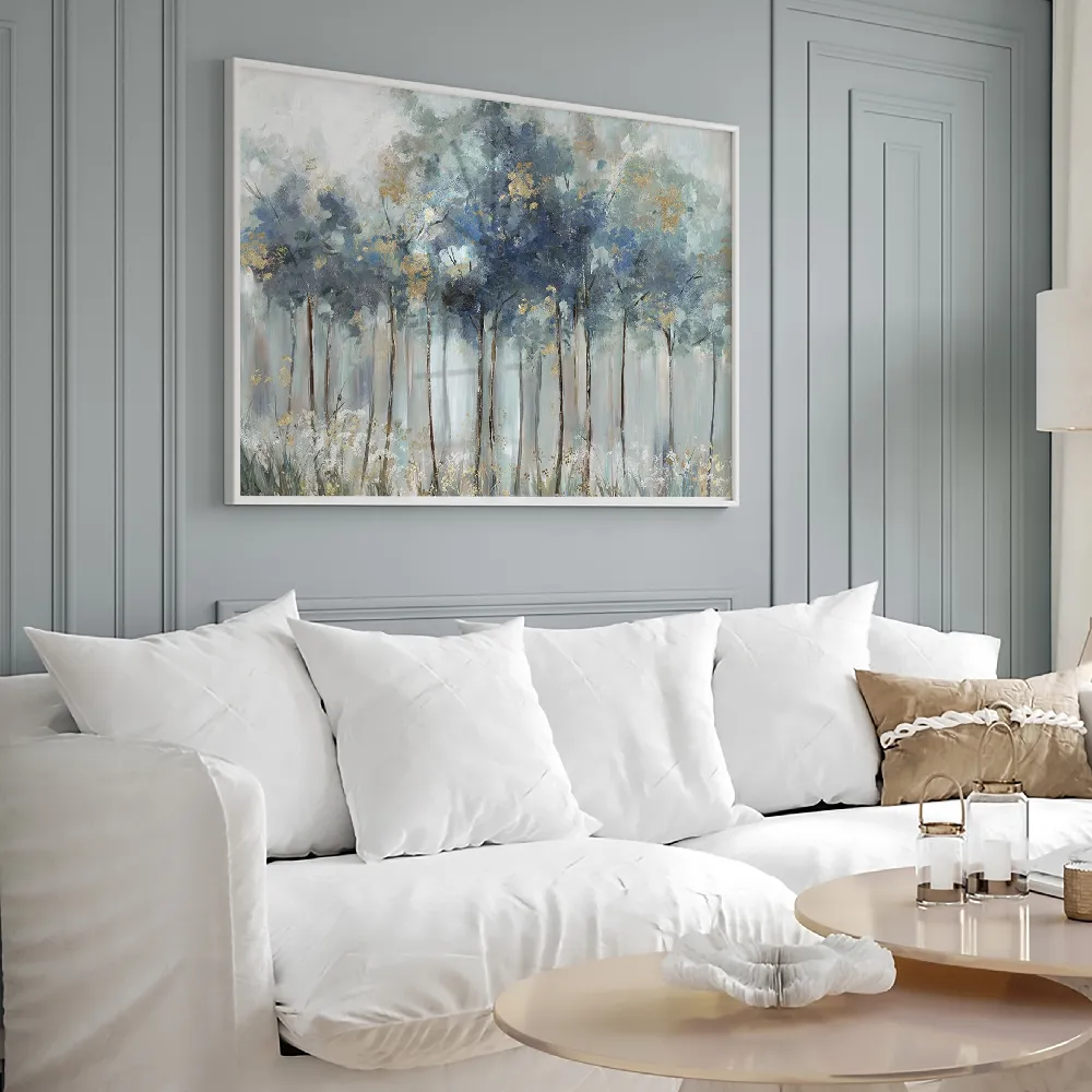 Set of wall art painting,Blue Golden Forest