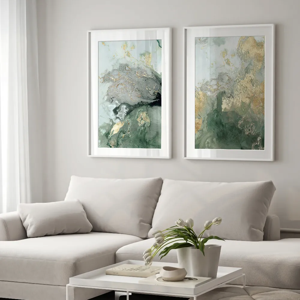 Set of wall art painting,Ocean Splash Mint