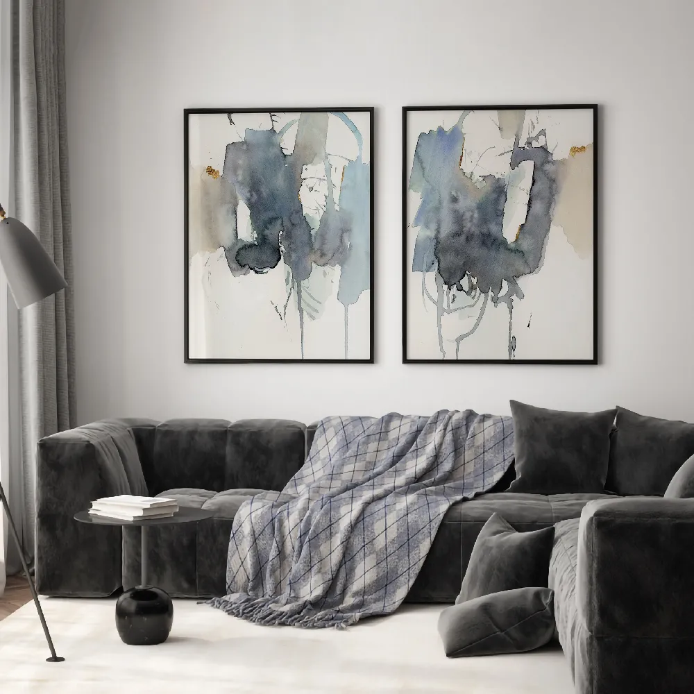 Set of wall art painting,Indigo Splatter