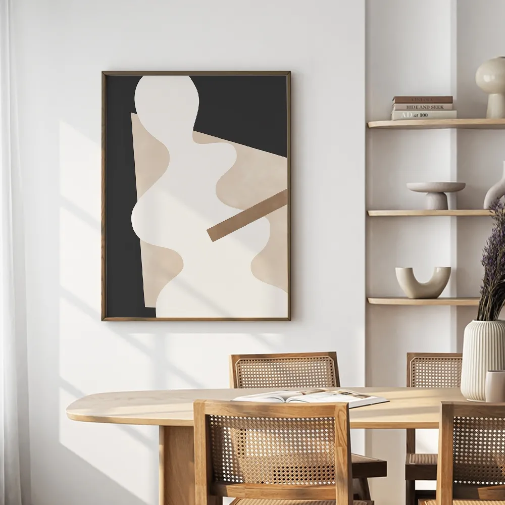 Set of wall art painting,Beige Graphic Curves Art