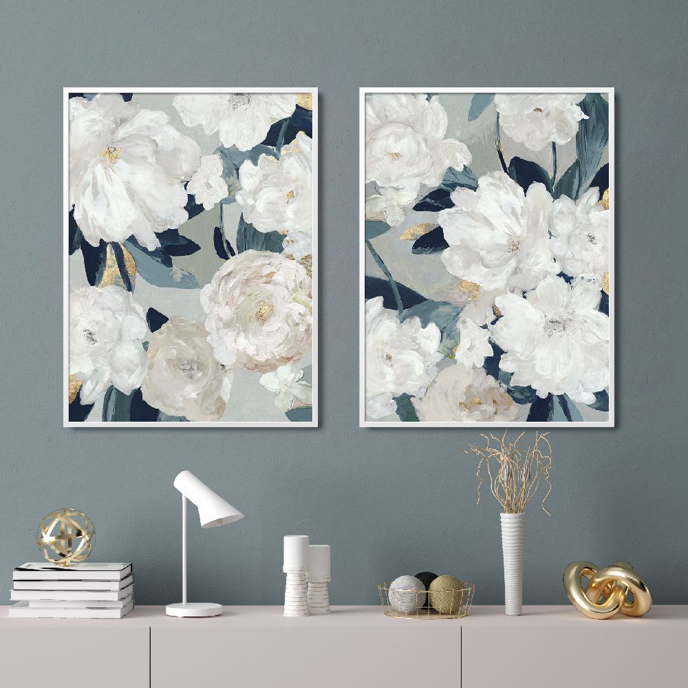 Set of wall art painting,Ocean Blue Floral Beauty