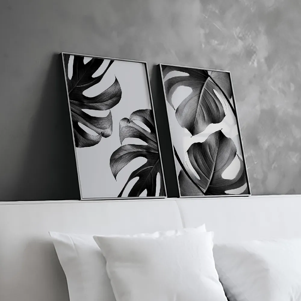Set of wall art painting,Monstera Monochrome